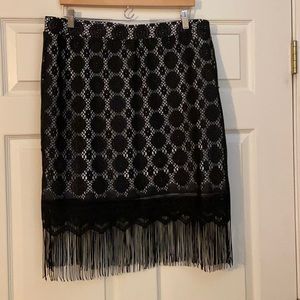 Cato Black/White Fringe Bottom Skirt Size XL